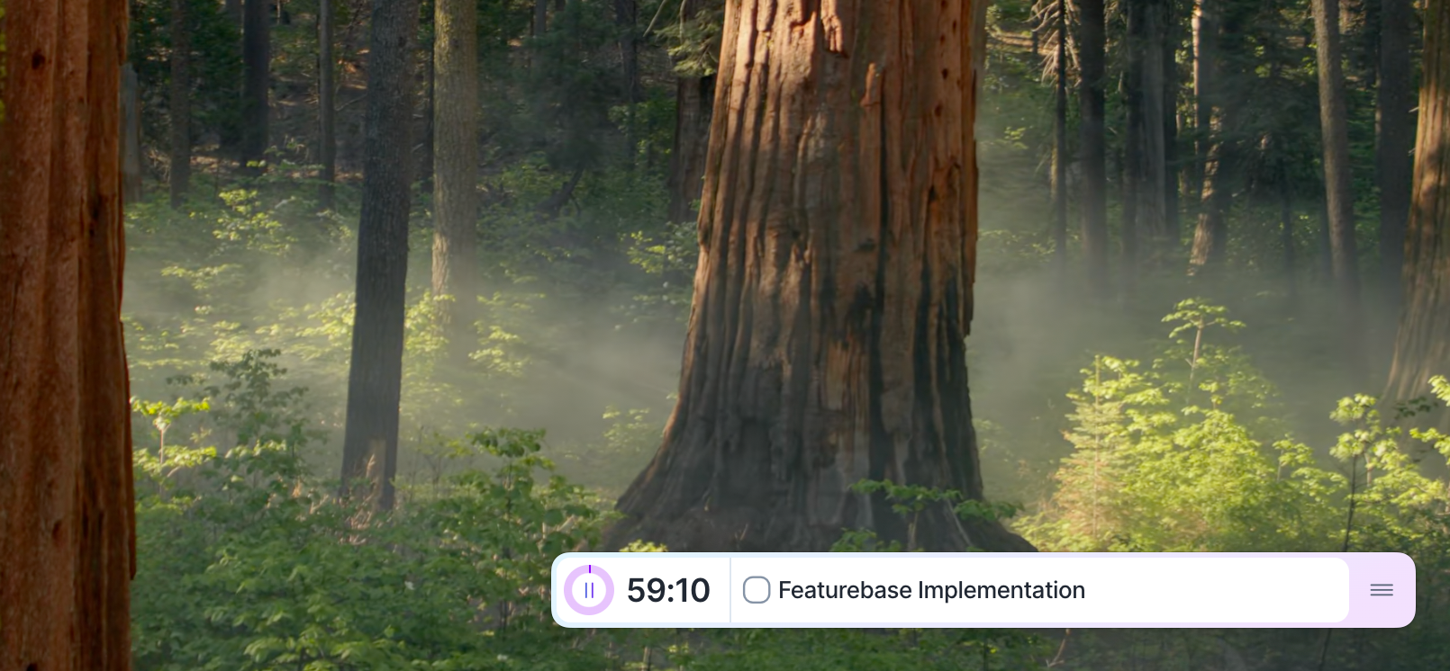 Focus Timer floating widget with a running session and the current task