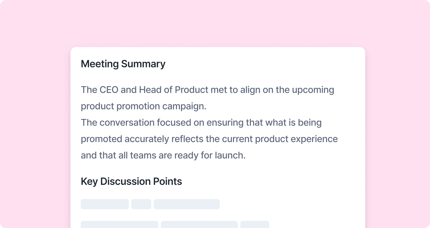An AI-generated meeting summary with key discussion points.