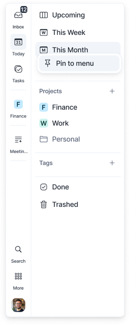 Right-click menu with Pin to menu